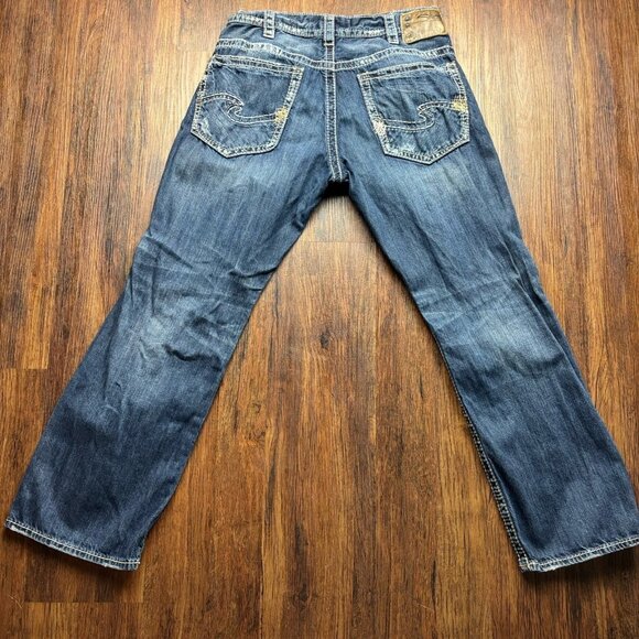 Silver Gordie Straight Leg Jeans Medium Wash Distressed Men’s Size 32 X 30 - Picture 2 of 12